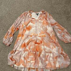 Express Orange Abstract Floral Ruffle Neck Tiered Mini Shift Dress
